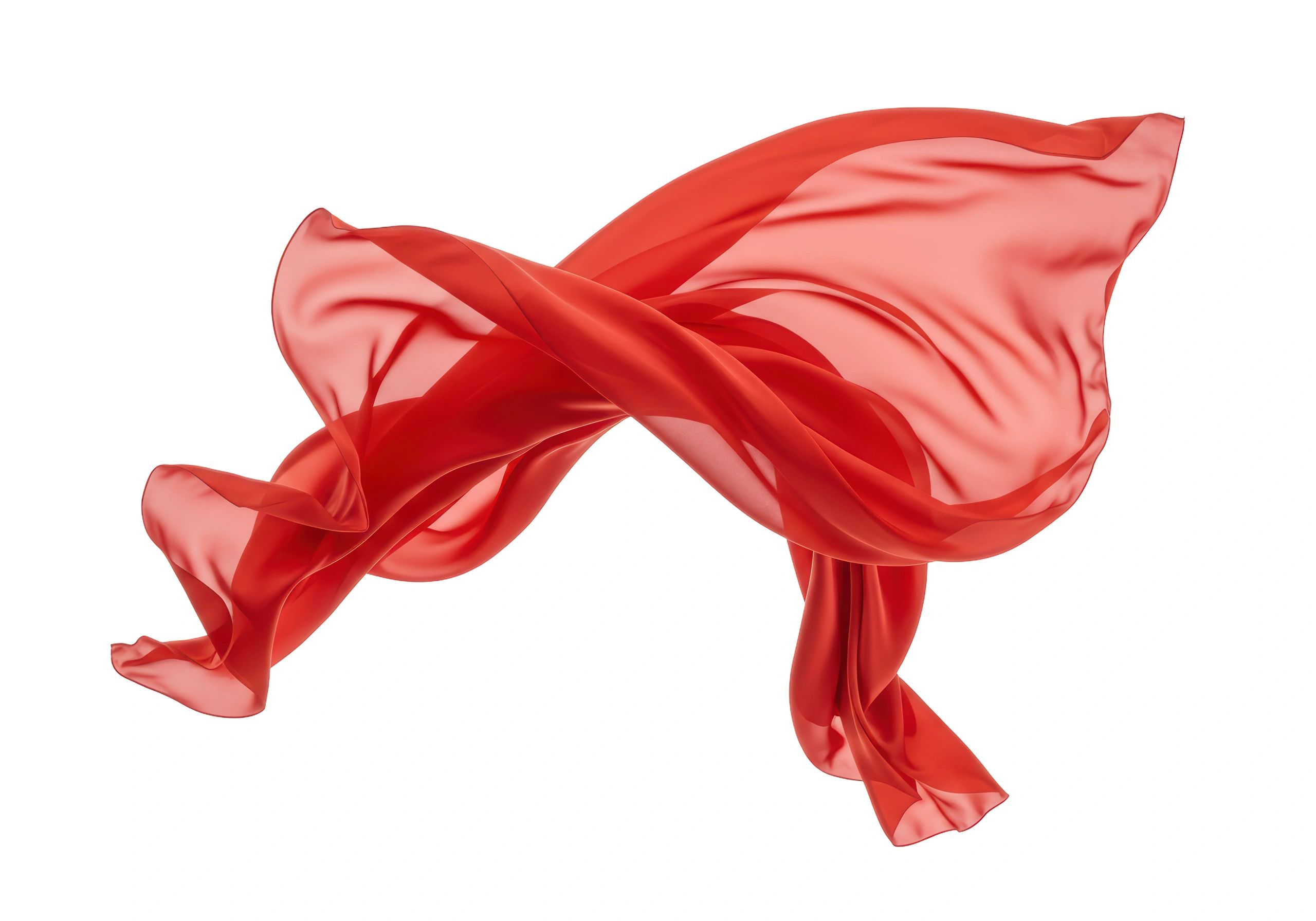 Isolated Flowing Red Silk Fabric in Dynamic Motion