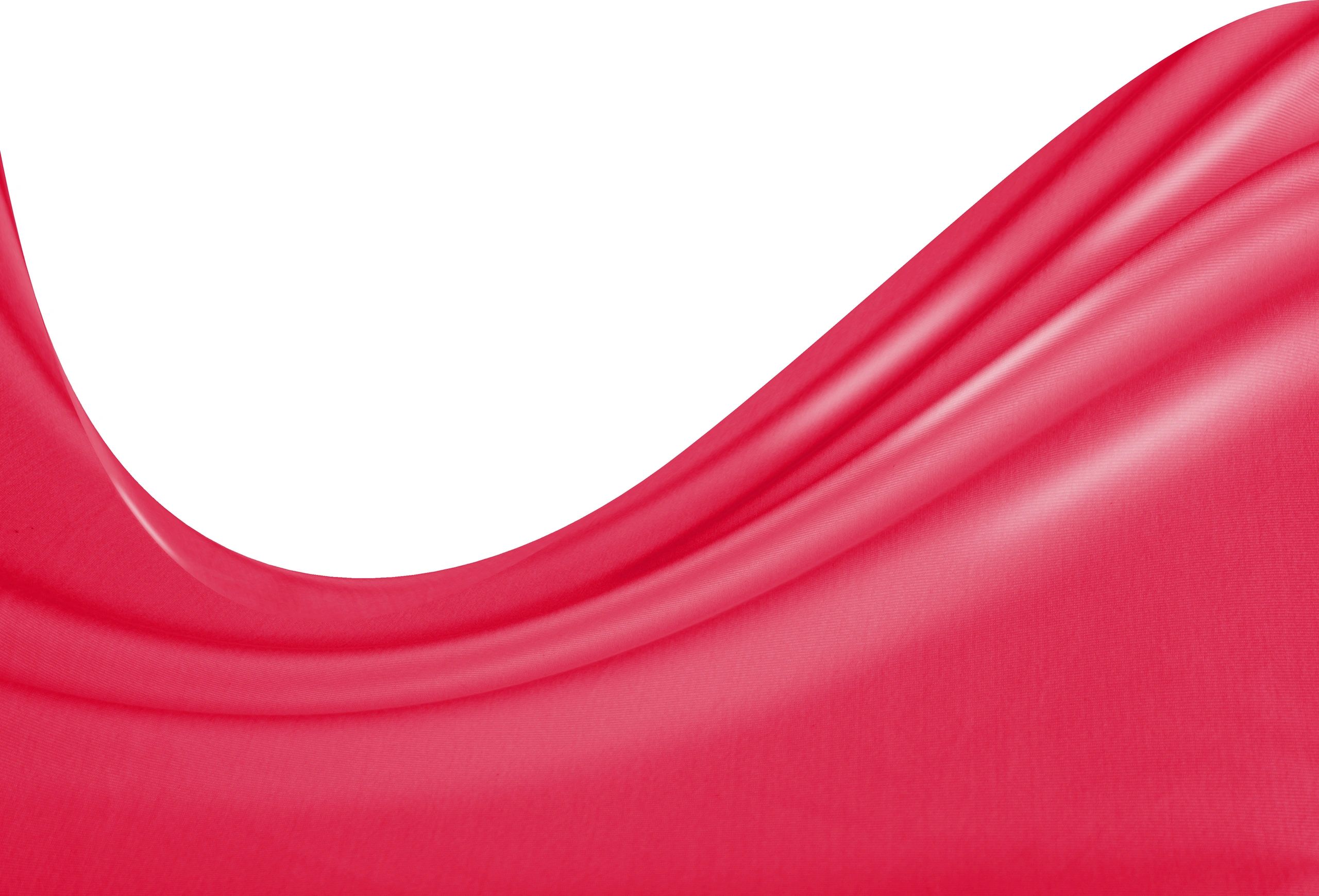 Dramatic sweep of cherry red or fuchsia fabric flowing gracefully across the bottom and right side, set against pure white background.